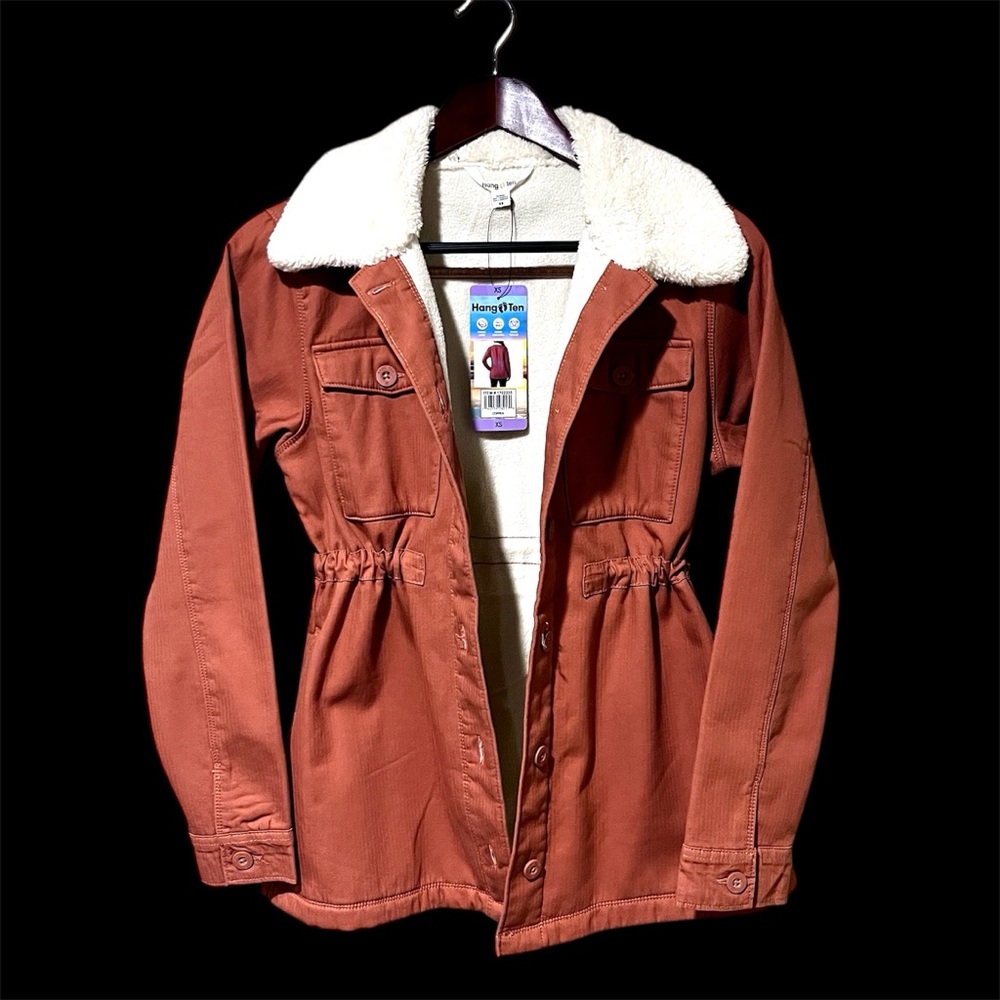 Hang Ten® Plush Fleece-Lined Utility Jacket with Drawstring Waist - Size X-Small